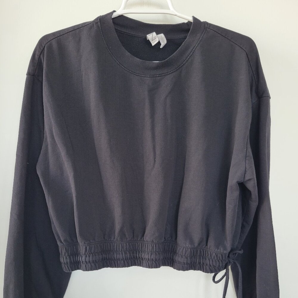 ZELLA Cropped Black Sweatshirt w/ Tie SIZE SMALL